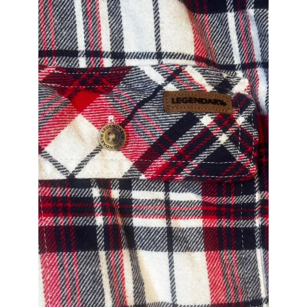 Legendary Whitetails Flannel Shirt LT Large Tall Red Blue Plaid Corduroy Collar - Picture 6 of 13